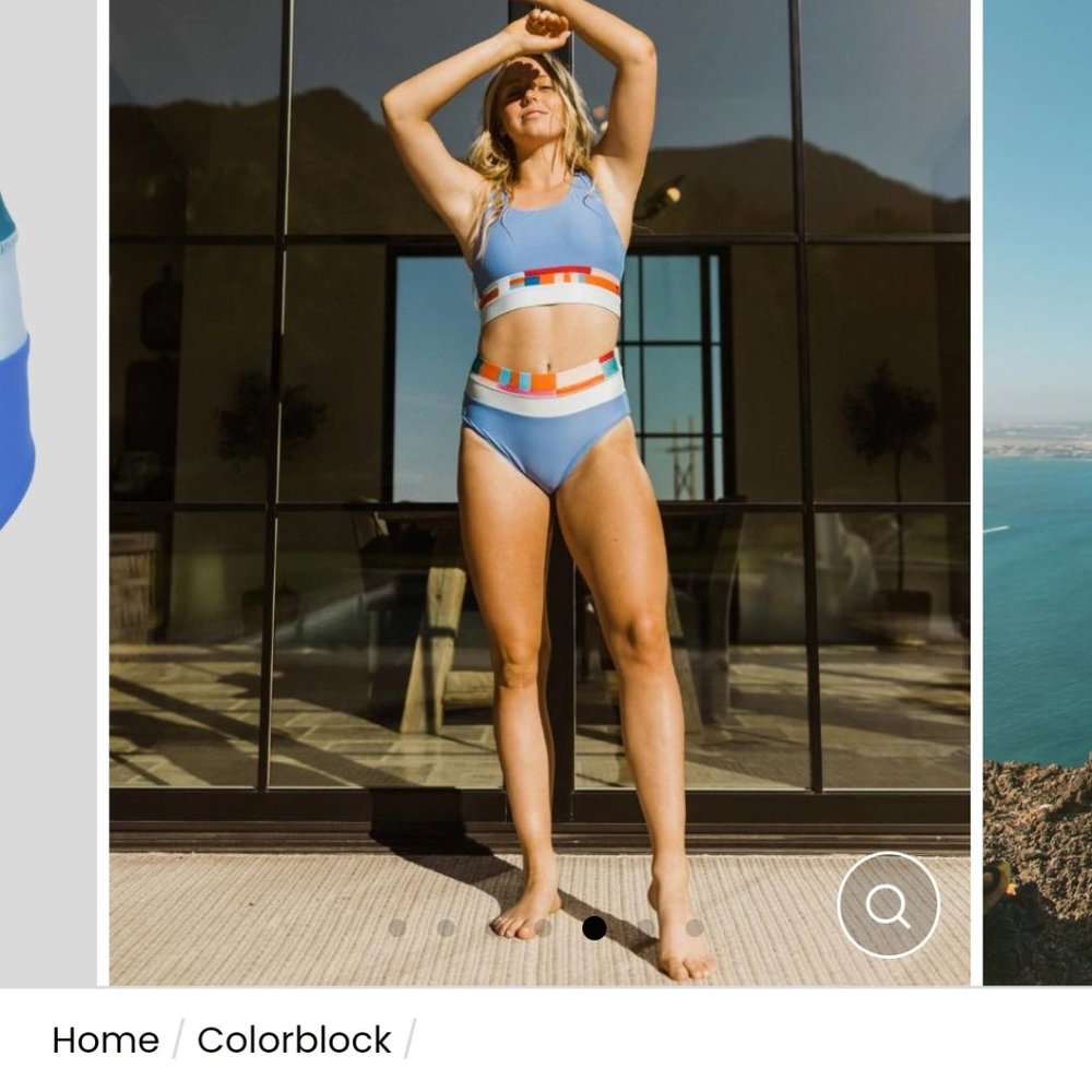 Nani Swimwear Caribbean Colorblock Cut Back Swim Crop and High Rise Bottoms